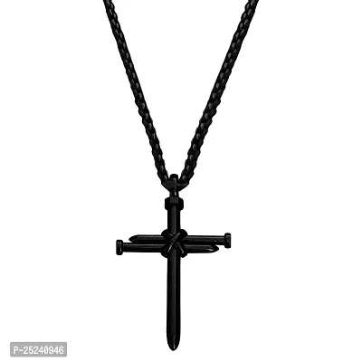 M Men Style Christian Jewelry Christian Crucifix Jesus Cross Nail Blessing Pray With Long Chain Black Stainless Steel Pendant Necklace Chain For Men And Women