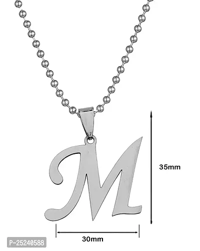 Uniqon (Set Of 2 Pcs) Fancy  Stylish Unisex Metal Trending Name English Alphabet 'M' Letter Pendant Locket Necklace With Ball Chain For Men's And Women's-thumb2