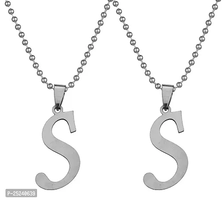 Uniqon (Set Of 2 Pcs) Fancy  Stylish Unisex Metal Trending Name English Alphabet 'S' Letter Pendant Locket Necklace With Ball Chain For Men's And Women's
