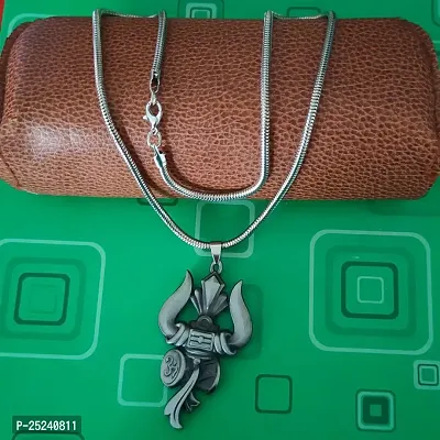 M Men Style Lord Shiv Bholenath Trishul Damaru Snake Chain Grey Zinc And Metal Pendant Necklace For Men And women-thumb5