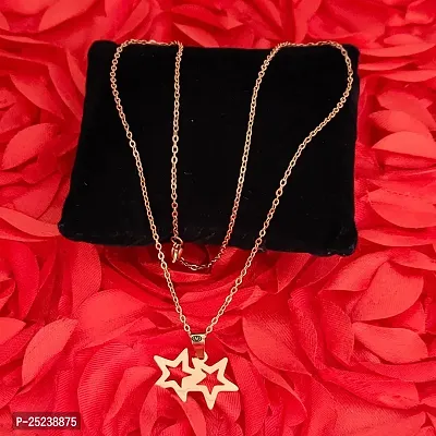 M Men Style Double Star Gold Stainless steel Pendant Neckace Chain For Women And Girls-thumb4