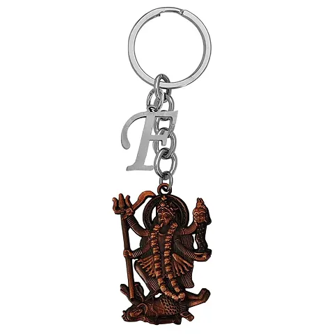 Men Style Hindu Deity Powerful Mata Goddess Maha Kali Kalika Devi Initial Letter Alphabet - E Zinc And Metal Keychain For Men And Women