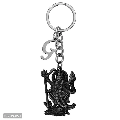 M Men Style Hindu Deity Powerful Mata Goddess Maha Kali Kalika Devi Initial Letter Alphabet - G Grey Zinc And Metal Keychain For Men And Women