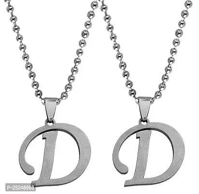 Uniqon (Set Of 2 Pcs) Fancy  Stylish Unisex Metal Trending Name English Alphabet 'D' Letter Pendant Locket Necklace With Ball Chain For Men's And Women's