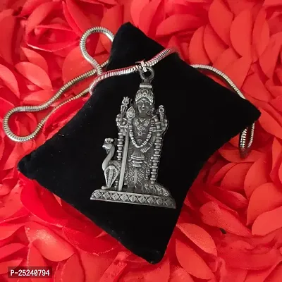 Shiv Jagdamba South Indian Lord Murugan Kartikeya ka Kumara Big Tamil Om VEL Gada Snake Chain Grey Zinc Metal Pendant Necklace For Men women-thumb3