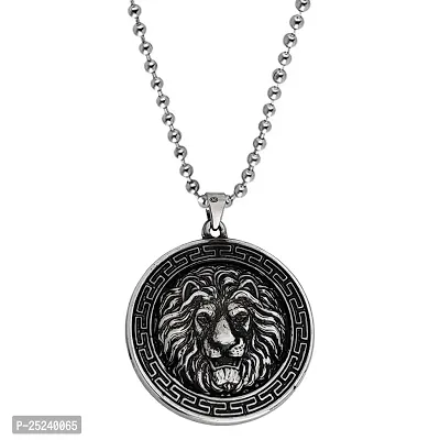 M Men Style Animal King Lion Head Locket Gift for Husband and Friend Silver Stainless Steel Pendant for Unisex-thumb0