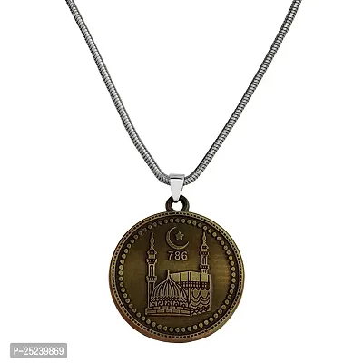 M Men Style Religious Allah Masjid Nabawi Muslim Islamic Ramjan Gift Bronze,Silver Stainless Steel Pendant Necklace Chain for Men and Women