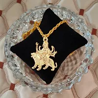 M Men Style Lord Maa Durga Sherawali Mahakali Locket with Brass Rope Chain Gold Brass Religious Symbols Pendant Necklace Chain for Men and Women-thumb3