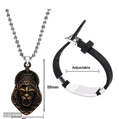 M Men Style Religious Hindu Idol God Vishnu Narsimha Locket With Om Yoga Charm Bracelet Bronze Silver Metal Stainless Steel Combo Set For Men SComboa3-thumb4