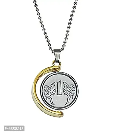 Uniqon Unisex Metal Fancy  Stylish Solid Golden Plated One Rupees Coin/Sikka Locket Pendant Necklace With Chain