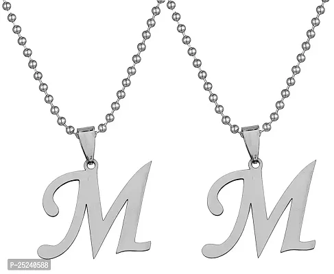 Uniqon (Set Of 2 Pcs) Fancy  Stylish Unisex Metal Trending Name English Alphabet 'M' Letter Pendant Locket Necklace With Ball Chain For Men's And Women's