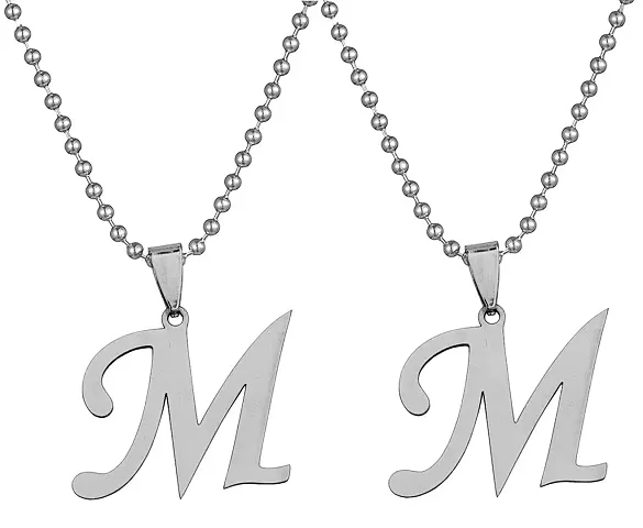 Uniqon (Set Of 2 Pcs) Fancy & Stylish Unisex Metal Trending Name English Alphabet 'M' Letter Pendant Locket Necklace With Ball Chain For Men's And Women's