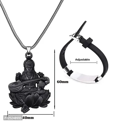 M Men Style Religious Godess Sarswati Snake Chain Locket Om Yoga Charm Bracelet Grey Silver Metal Stainless Steel Combo Set For Men SComboa30-thumb3