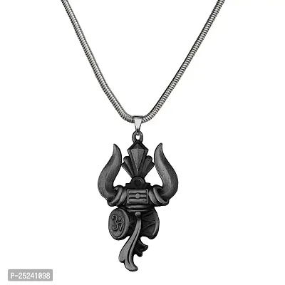 Shiv Jagdamba Lord Shiv Bholenath Trishul Damaru Snake Chain Grey Zinc Metal Pendant Necklace For Men women-thumb0