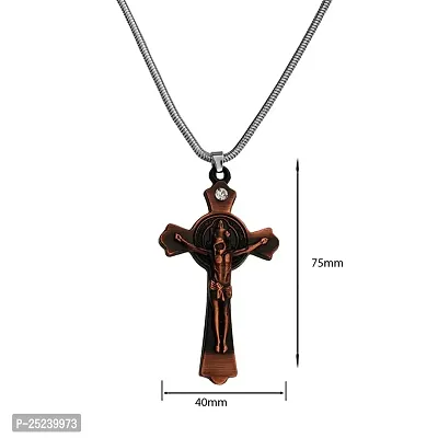 M Men Style Religious Christian JesusCross Crucifix Locket with Snake Chain Copper Metal Pendant Necklace for Unisex-thumb2
