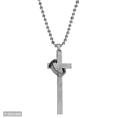 M Men Style Christian Jewelry Christian Crucifix Ring Jesus Bible Prayer Cross Blessing Prayer Silver Stainless Steel Pendant Necklace Chain for Men and Women