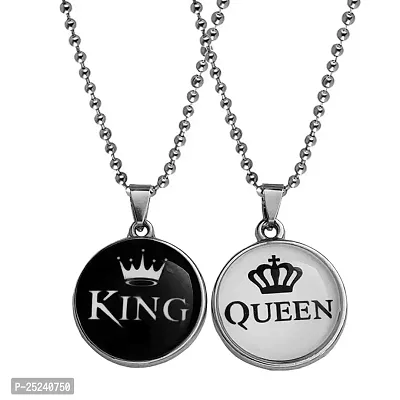 M Men Style Valentine Gift King And Queen Crown Black And Silver Zinc And Metal Pendant Necklace Chain For Men And Women-thumb0