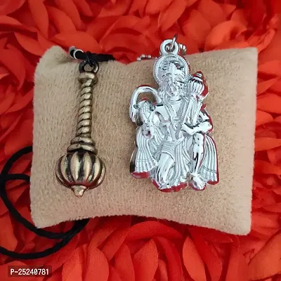 M Men Style Hindu Lord Hanuman idol Monkey God Of Devotion Ball Chain With Gada Silver Bronze Zinc Metal Cotton Dori Pendant Necklace For Men And Women-thumb4
