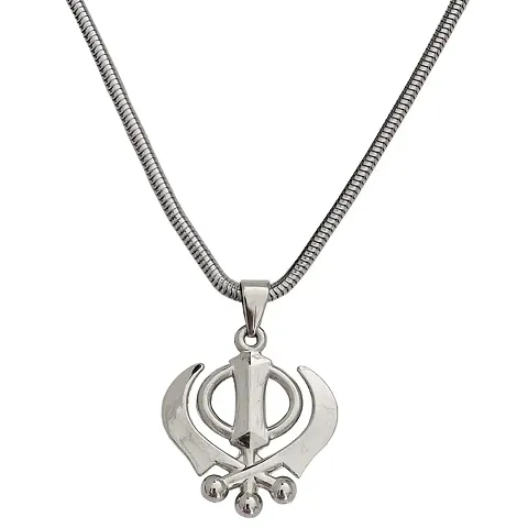 Men StyleBold Heavy Sikh Khanda Sardar Sikhism Stainless Pendant Necklace Chain for Unisex