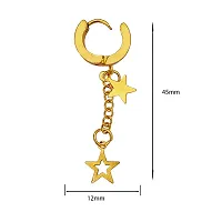 M Men Style Fancy Double Star Chain Charm Gold Stainless Steel Drop Dangle Surgical Hoop Earrings For Unisex-thumb1