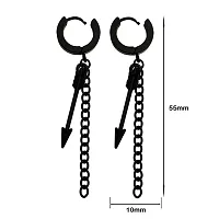 Shiv Jagdamba Black Arrowhead Long Chain Dangle Hinged Huggie Earring Piercing Stainless Steel Clip On Hoop Earring For Women Men-thumb1