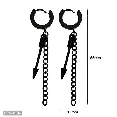 Shiv Jagdamba Black Arrowhead Long Chain Dangle Hinged Huggie Earring Piercing Stainless Steel Clip On Hoop Earring For Women Men-thumb2