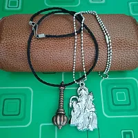 M Men Style Hindu Lord Bajrangbali Hanuman idol Monkey God Of Devotion Ball Chain With Gada Silver And Copper Zinc Metal Cotton Dori Pendant Necklace For Women SPn2022820-thumb2