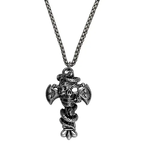 Men Style Biker jewellery Viking Gothic Skull Head With Snake Cross Metal Pendant Chain For Men