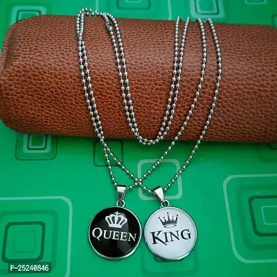 M Men Style Valentine Gift King And Queen Crown Silver And Black Zinc And Metal Pendant Necklace Chain For Men And Women-thumb3