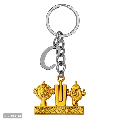 M Men Style Religious Lord Tirupati Balaji Shanku Chakra Namam Initial Letter Alphabet - C Gold Zinc And Metal Keychain For Men And Women SKey2022419-thumb0