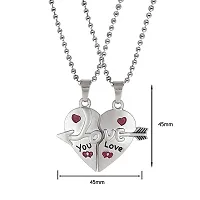 M Men Style Valentine Gift Baby I Love You Arrow Couple Heart Engraved Dual Couple Locket Unisex Jewellery 1 Pair for His and Her Silver Metal Pendant Necklace Chain Set for Men and Women-thumb1