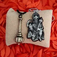 M Men Style Hindu Lord Hanuman idol Monkey God Of Devotion Ball Chain With Gada Grey And Bronze Zinc Metal Cotton Dori Pendant Necklace For Women-thumb3