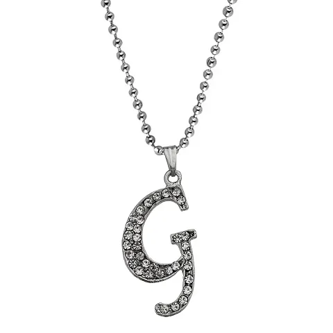 M Men Style Name English Alphabet G Letter Initials Letter Locket Pendant Necklace Chain and His Silver Crystal and Zinc Alphabet Pendant Necklace ChainUnisex