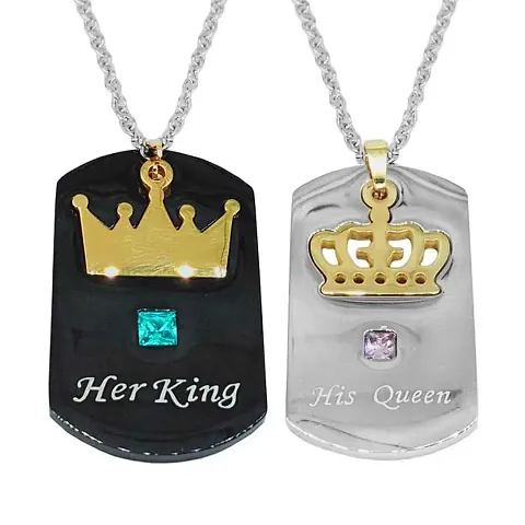 Shiv Jagdamba Valentine Gift King And Queen Name Couple Gold, Stainless Pendant Necklace Chain For Men And Women