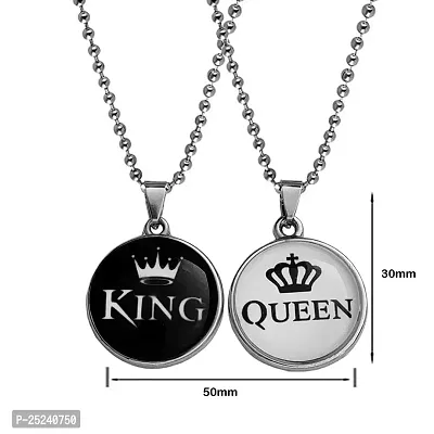 M Men Style Valentine Gift King And Queen Crown Black And Silver Zinc And Metal Pendant Necklace Chain For Men And Women-thumb2