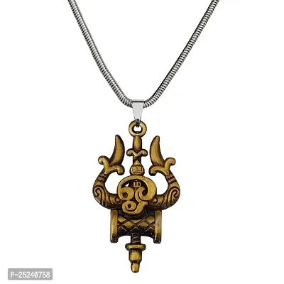 M Men Style Lord Shiv Trishul Damaru Tamil Om Snake Chain Bronze Zinc And Metal Pendant Necklace For Men And women-thumb0