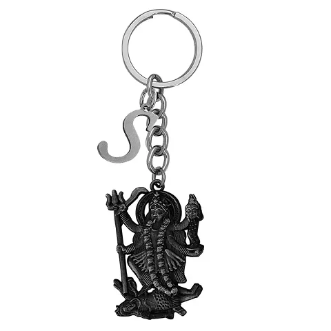 Men Style Hindu Deity Powerful Goddess Maha Kali Initial Letter Alphabet - S Zinc And Metal Keychain For Men And Women