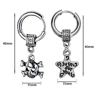 M Men Style Men Jewellery Gothic Skeleton Head Star Silver Stainless Steel Hoop Earrings For Men And Women-thumb1