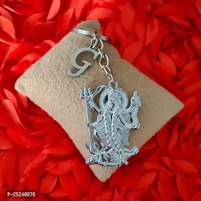 M Men Style Hindu Deity Powerful Mata Goddess Maha Kali Kalika Devi Initial Letter Alphabet - G Silver Zinc And Metal Keychain For Men And Women-thumb3