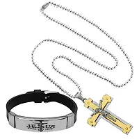 M Men Style Religious Lord Jesus Christ Cross Locket With Jesus Saved My Life Bracelet Silver Gold Metal Stainless Steel Combo Set For Men SComboa8-thumb1