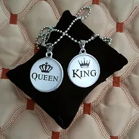 M Men Style Valentine Gift King And Queen Crown Silver Zinc And Metal Pendant Necklace Chain For Men And Women-thumb3