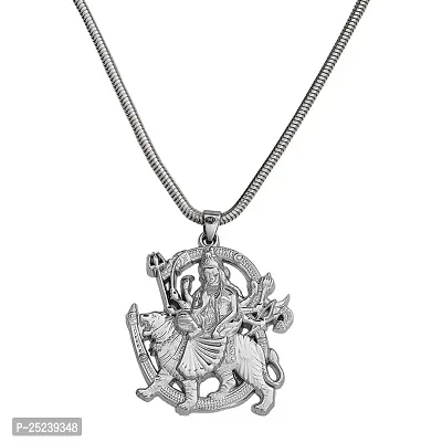 M Men Style Religious Lord Om Sherawali Mata Durga Silver Zinc,Metal Pendant For Unisex (Silver)