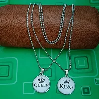 M Men Style Valentine Gift King And Queen Crown Silver Zinc And Metal Pendant Necklace Chain For Men And Women-thumb2