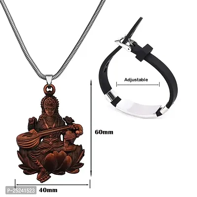 M Men Style Religious Godess Sarswati Snake Chain Locket Om Yoga Charm Bracelet Copper Silver Metal Stainless Steel Combo Set For Men SComboa31-thumb3