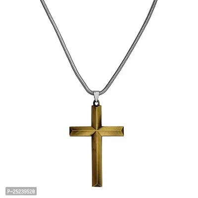 M Men Style Religious Christian JesusCross Crucifix Gift Locket with Snake Chain Bronze Metal Necklace Chain for Unisex
