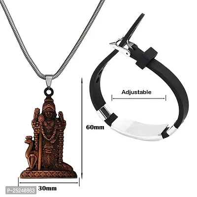 M Men Style South Indian Lord Murugan Kartikeya Snake Chain Locket With Om Yoga Charm Bracelet Copper Silver Metal Stainless Steel Combo Set For Men SComboa5-thumb4