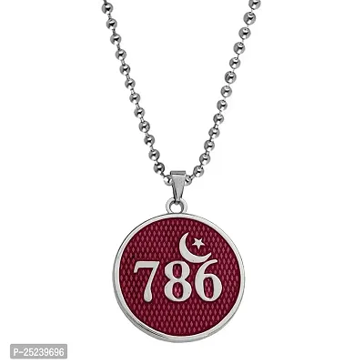 M Men Style Religious Islamic 786 Allah Lucky Number Moon  Star Jewelery Pink,Silver, Zinc Metal Pendant Necklace Chain for Men and Women-thumb0