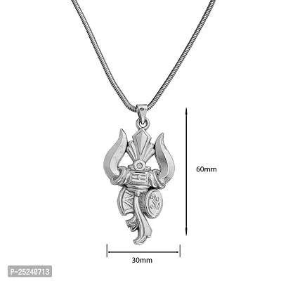 M Men Style Lord Shiv Engraved Trishul Damru Shiv Symbols Pendant Necklace Silver Stainless Steel Necklace Chain for-thumb2