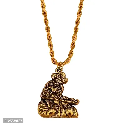 M Men Style Lord Shree Venkateswara Krishna Religious Locket With Chain Gold Brass Pendant Necklace Chain For Men And Women