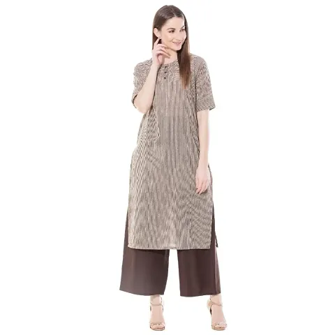 Alluring Printed Cotton Kurta With Striped Palazzo Set For Women